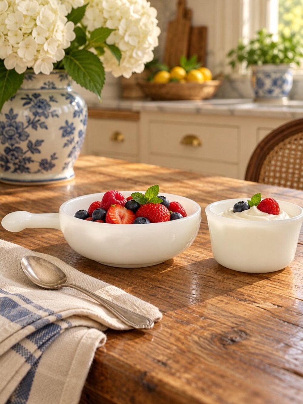 Glasbake Milk Glass Soup Bowl and Custard Cup